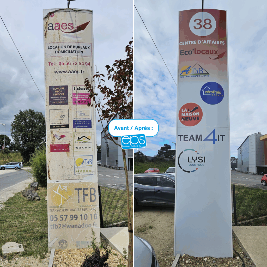 Rénovation totem publicitaire multiple ECOLOCAUX avant-apres