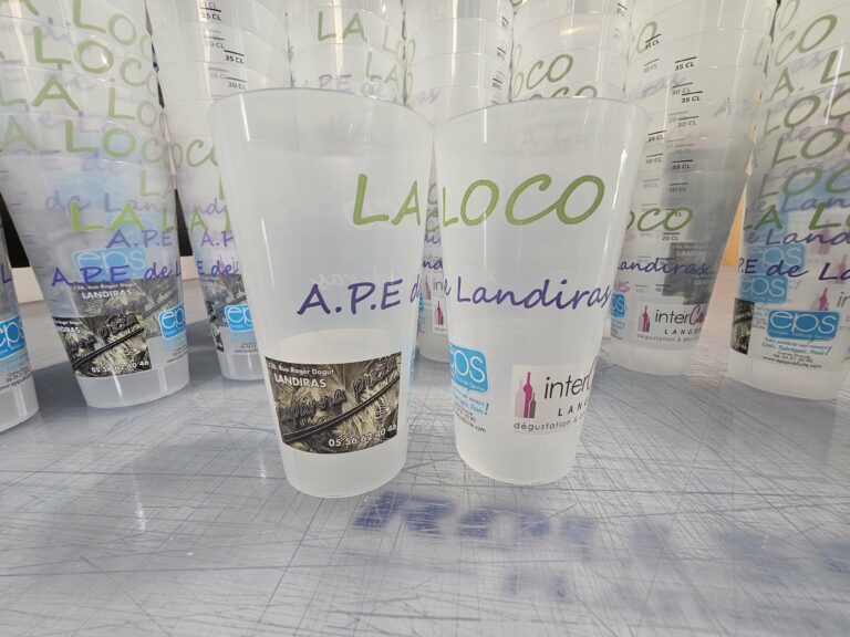 Gobelets ecocup réutilisables personnalisés publicité locale Landiras Bordeaux